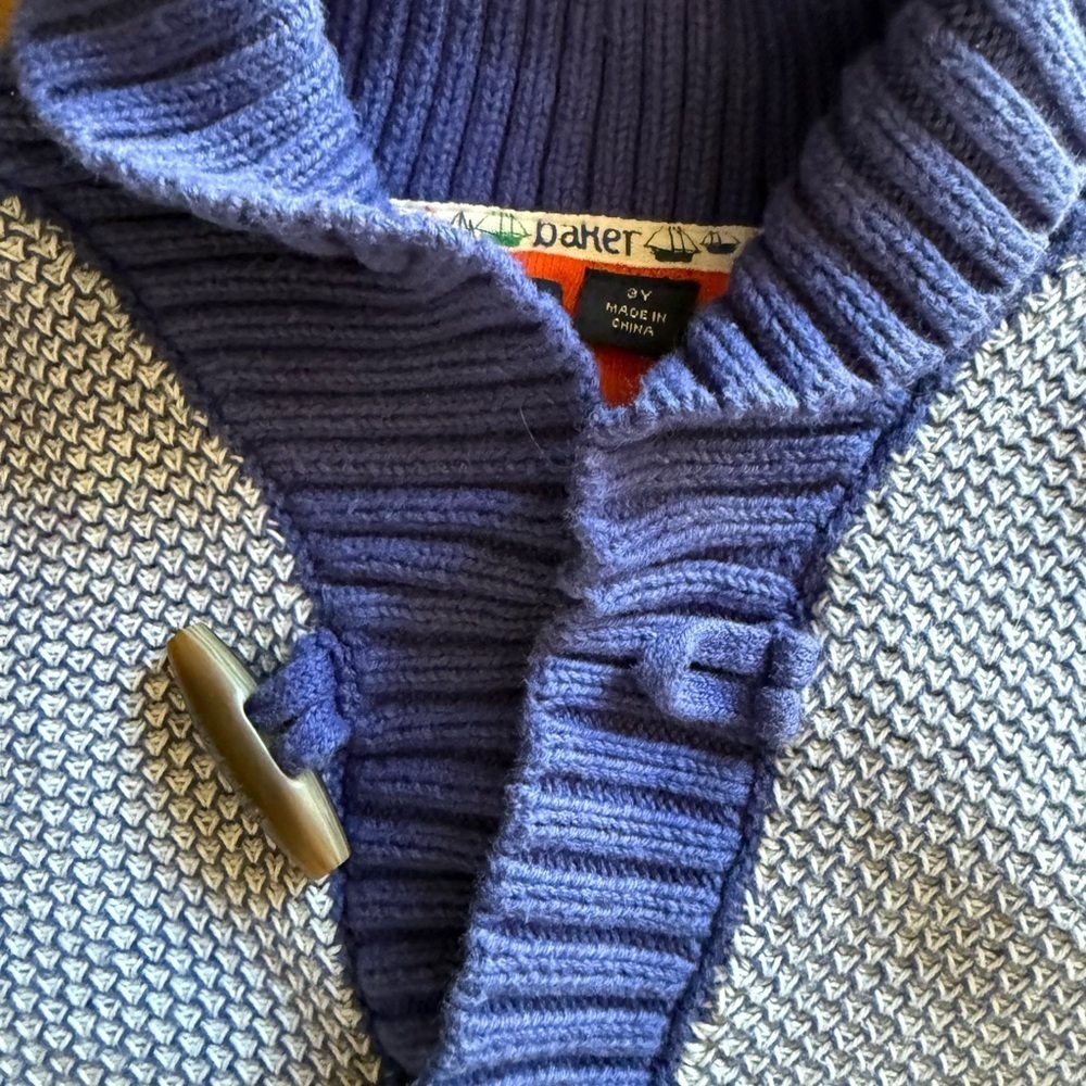 Baker by Ted Baker Blue and White Sweater with Shawl Collar-Size 3Y - Picture 5 of 5